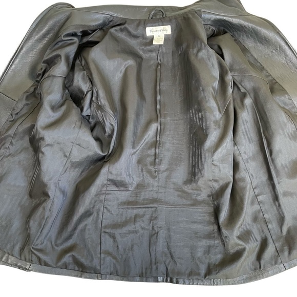 Preston & York Vintage Y2K Black Leather Zip-up Jacket Boxy Fit Mock Neck Sz XL - Picture 9 of 16